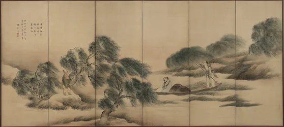 Angeln an einem Fluss nach Regen, Edo-Periode